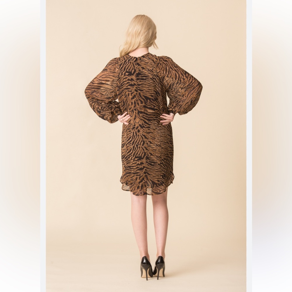 Ganni - Printed Georgette Black & Brown Tiger Patterned Dress - size 36 or US 4 - Picture 3 of 16